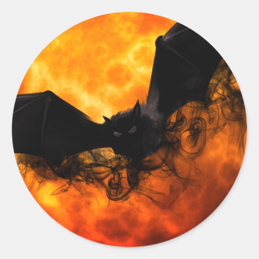 Bat en oogst maan herfst zwarte oranje elegant ronde sticker (Voorkant)