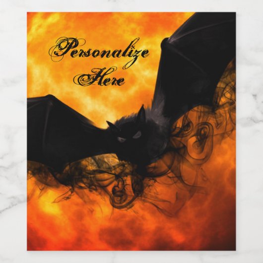 Bat en oogst maan herfst zwarte oranje elegant wijn etiket (Enkel label)