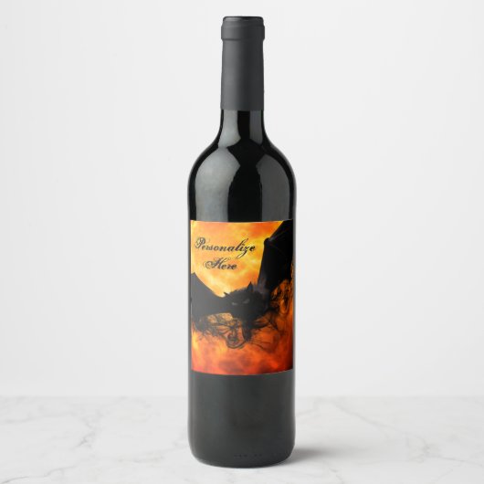 Bat en oogst maan herfst zwarte oranje elegant wijn etiket (Voorkant)