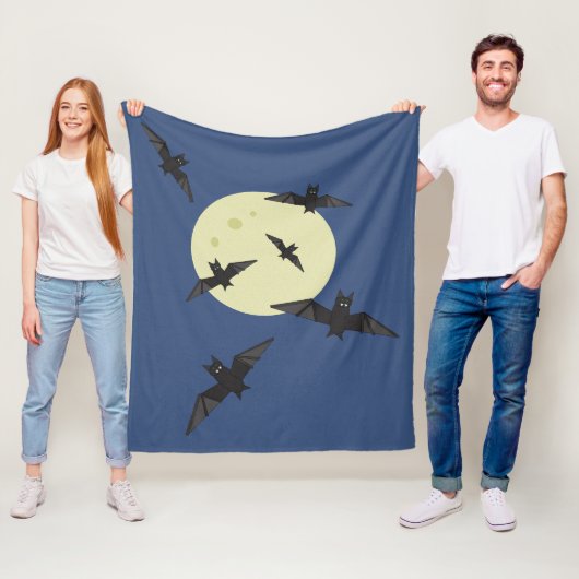 Bat flying in the moon fleece deken (In situ)