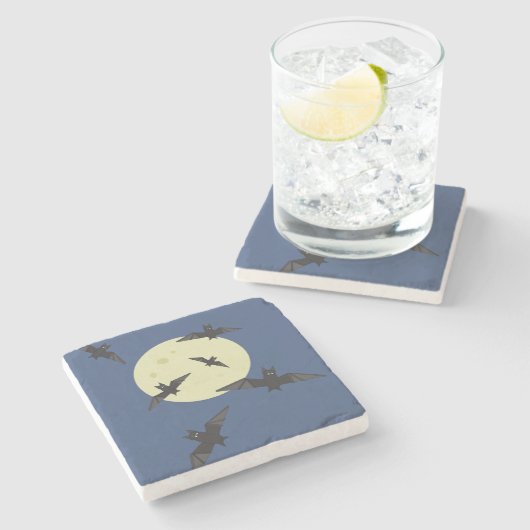 Bat flying in the moon stenen onderzetter (Zijkant)