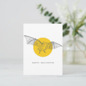 Bat Halloween | Cute Modern Sketch Yellow Moon Briefkaart (Staand voorkant)