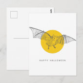 Bat Halloween | Cute Modern Sketch Yellow Moon Briefkaart (Voorkant / Achterkant)