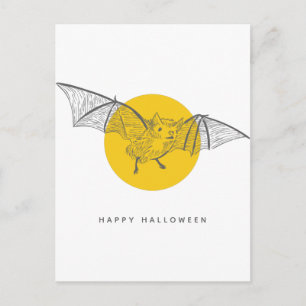 Bat Halloween   Cute Modern Sketch Yellow Moon Briefkaart