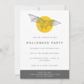 Bat Halloween Party | Cute Modern Fun Yellow Moon Kaart (Voorkant)