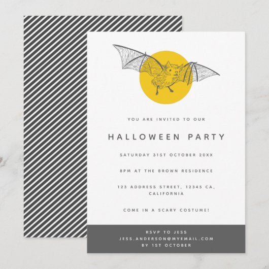 Bat Halloween Party | Cute Modern Fun Yellow Moon Kaart (Voorkant / Achterkant)