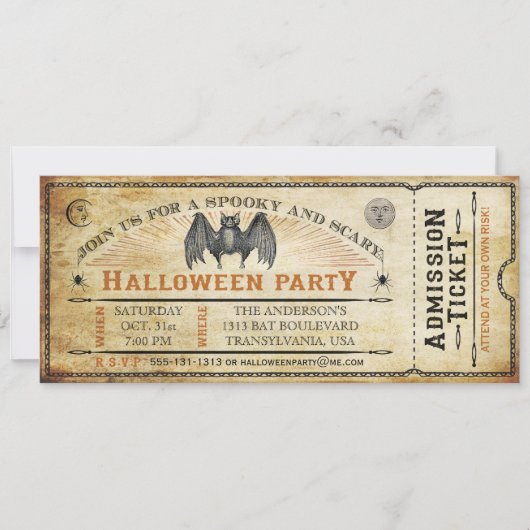  Bat Halloween Ticket Invitation Kaart (Voorkant)