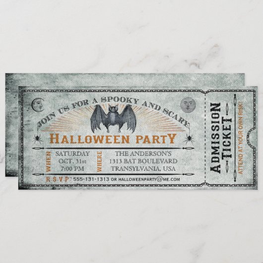 Bat Halloween Ticket Uitnodiging II (Voorkant / Achterkant)