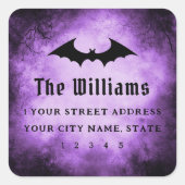 Bat Halloween zwarte paarse grunge retouradres Vierkante Sticker (Voorkant)