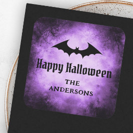 Bat Happy Halloween zwarte paarse grunge Vierkante Sticker