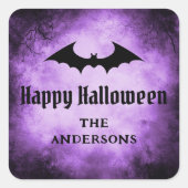 Bat Happy Halloween zwarte paarse grunge Vierkante Sticker (Voorkant)