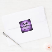 Bat Happy Halloween zwarte paarse grunge Vierkante Sticker (Envelop)