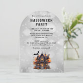 Bat Haunted House Pumpkins Halloween Party Kaart (Staand voorkant)