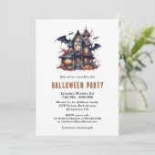 Bat Haunted House Pumpkins Spooky Halloween Party Kaart (Staand voorkant)