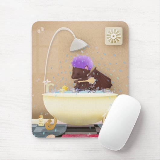 Bat in een bad - mousepad muismat (Met muis)