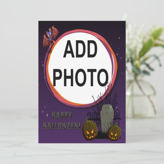 Bat, Jack o' Lantern, Tombstone, voeg foto-Lijst t Kaart (Staand voorkant)