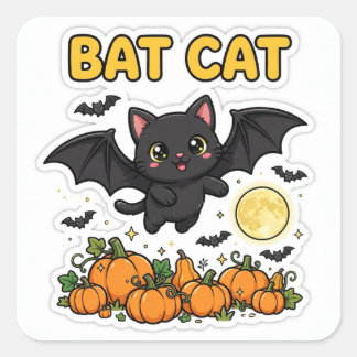 Bat Kat Sticker — Zwarte Kat Vleermuisvleugels Pom