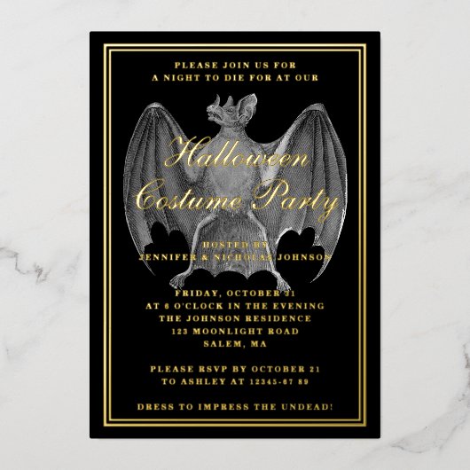  Bat Kostuum Party Gold Folie Folie Uitnodiging (Voorkant)