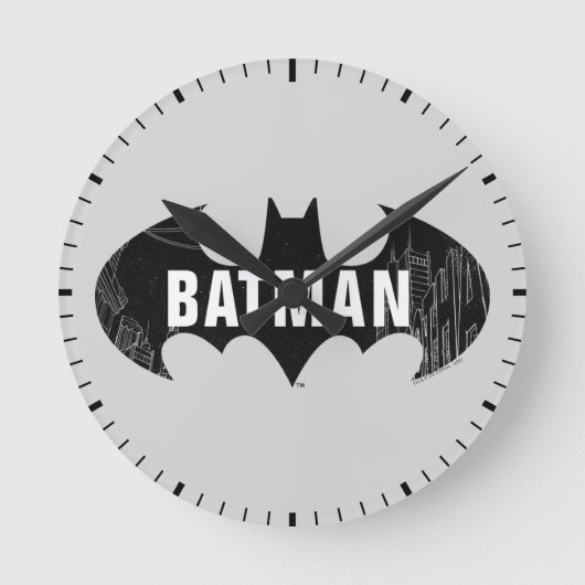 Bat Logo met Gotham Etching Ronde Klok (Voorkant)
