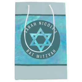 Bat Mitswa Blue Opal Magen David gepersonaliseerd Medium Cadeauzakje