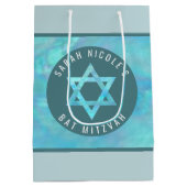 Bat Mitswa Blue Opal Magen David gepersonaliseerd Medium Cadeauzakje (Achterkant)
