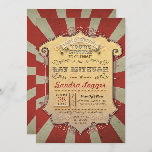 Bat Mitswa Carnaval of Circus Kaart (Voorkant / Achterkant)