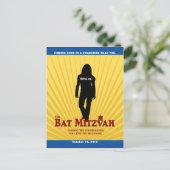 Bat Mitswa Filmster Save the Date Geel Blauw Aankondigingskaart (Staand voorkant)
