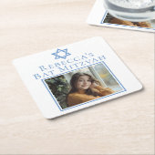 Bat Mitswa Foto Blauwe Ster van David Party Kartonnen Onderzetters (Schuin)