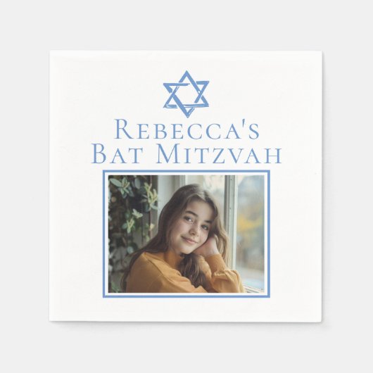 Bat Mitswa Foto Blauwe Ster van David Party Servet (Voorkant)
