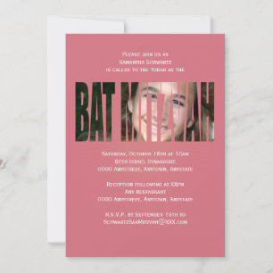 Bat Mitswa Fotouitnodiging in Roze Kaart