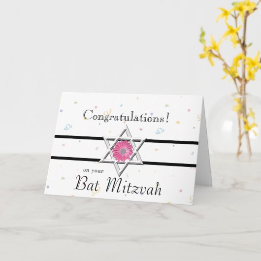 Bat Mitswa Gefeliciteerd-Ster van David+Flower Kaart (Gele Bloem)