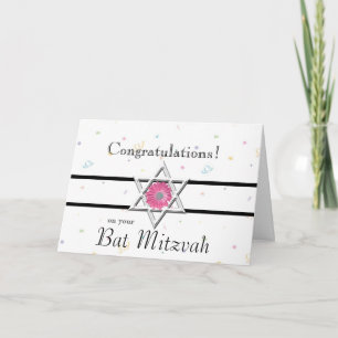 Bat Mitswa Gefeliciteerd-Ster van David+Flower Kaart