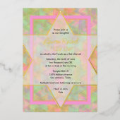 Bat Mitswa Green en Roze ster van David Pattern Folie Uitnodiging (Voorkant)