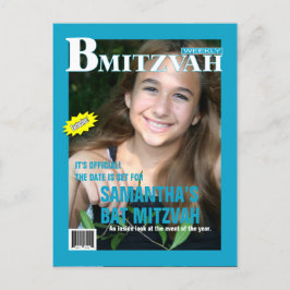 Bat Mitswa Magazine Bewaar de datum Blauwgroen Aankondigingskaart