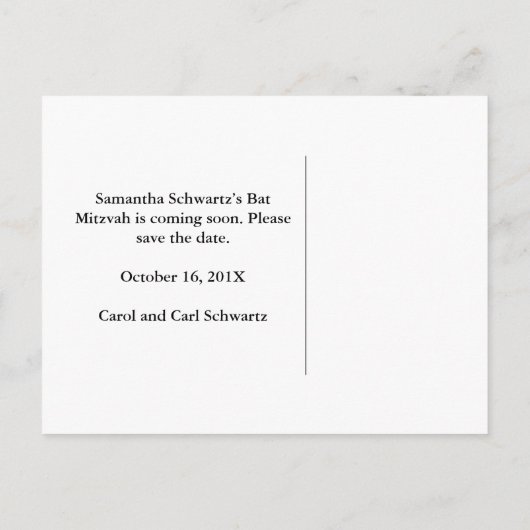 Bat Mitswa Magazine Bewaar de datum Blauwgroen Aankondigingskaart (Achterkant)