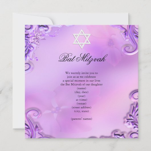 Bat Mitswa Meisje  Paarse Roze Bloemen Kaart (Voorkant)