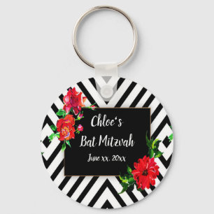Bat Mitswa, Moderne Strepen, Rode Rozen, Favoriet Sleutelhanger