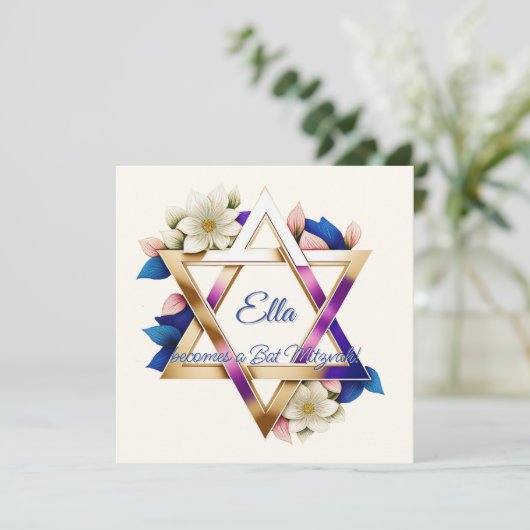 Bat Mitswa Mooie Bloemenster van David Square Kaart (Staand voorkant)
