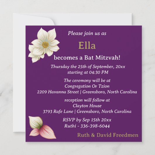 Bat Mitswa Mooie Bloemenster van David Square Kaart (Achterkant)