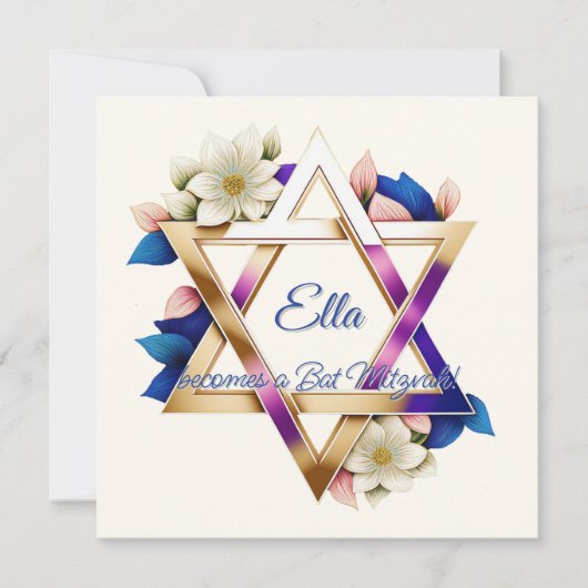 Bat Mitswa Mooie Bloemenster van David Square Kaart (Voorkant)