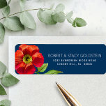 Bat Mitswa Navy Blue Floral Modern Retouradres Etiket<br><div class="desc">Wees trots, verheug en toon deze mijlpaal van je favoriete Bat Mitzvah met dit geavanceerde, gepersonaliseerde etiket van je retouradres! Een griezelige, verbluffende rode waterverf en een moderne san serif bedekken een blauwe achtergrond voor de marine. Pas de douanetekst met jouw naam en adres aan. Gegarandeerd om stijlvol plezier toe...</div>