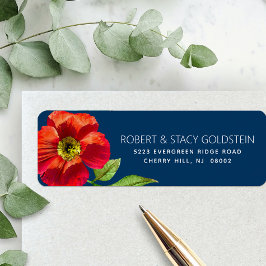 Bat Mitswa Navy Blue Floral Modern Retouradres Etiket