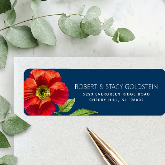 Bat Mitswa Navy Blue Floral Modern Retouradres Etiket