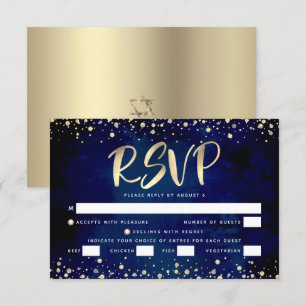 Bat Mitswa Navy Waterverf Gold Script Entrée RSVP Kaartje