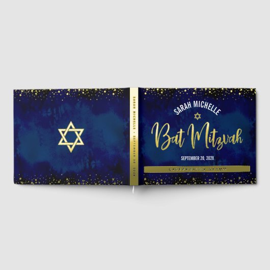 Bat Mitswa Navy Waterverf Script Echt Goudfolie Gastenboek (Volledig)