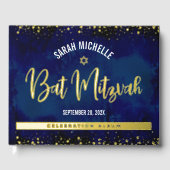 Bat Mitswa Navy Waterverf Script Echt Goudfolie Gastenboek (Voorkant)