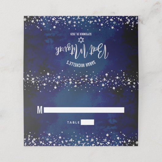 Bat Mitswa Navy Waterverf Silver Glitter Script Plaatskaartje (Buitenkant ongevouwen)