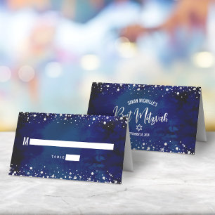 Bat Mitswa Navy Waterverf Silver Glitter Script Plaatskaartje