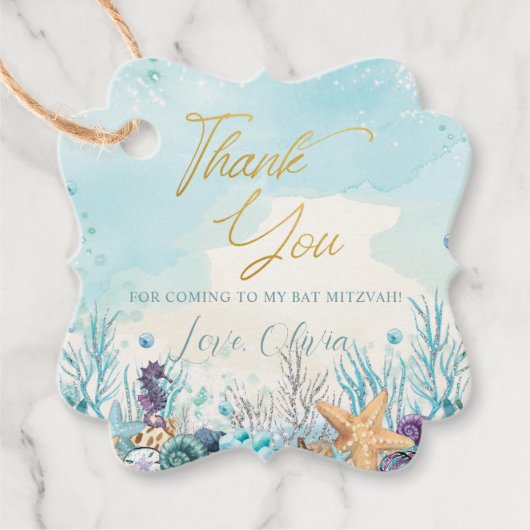 Bat Mitswa onder het Zee Beach Ocean Birthday Bedankjes Labels (Voorkant)