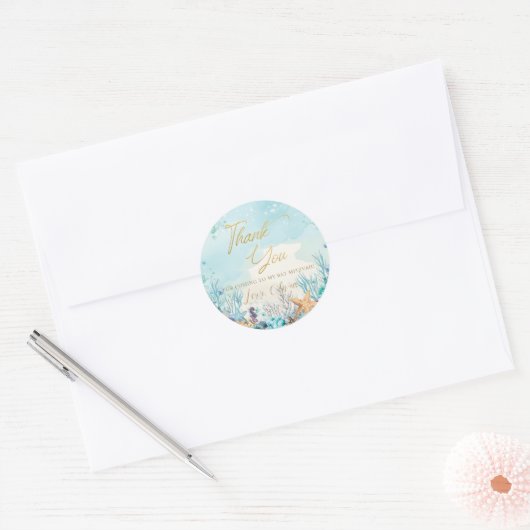Bat Mitswa onder het Zee Beach Ocean Birthday Ronde Sticker (Envelop)
